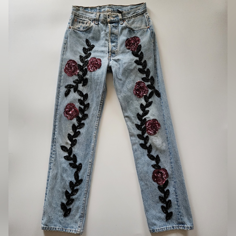 90s y2k Vintage vtg Levis Beaded  Sequined Buzz 18 27w